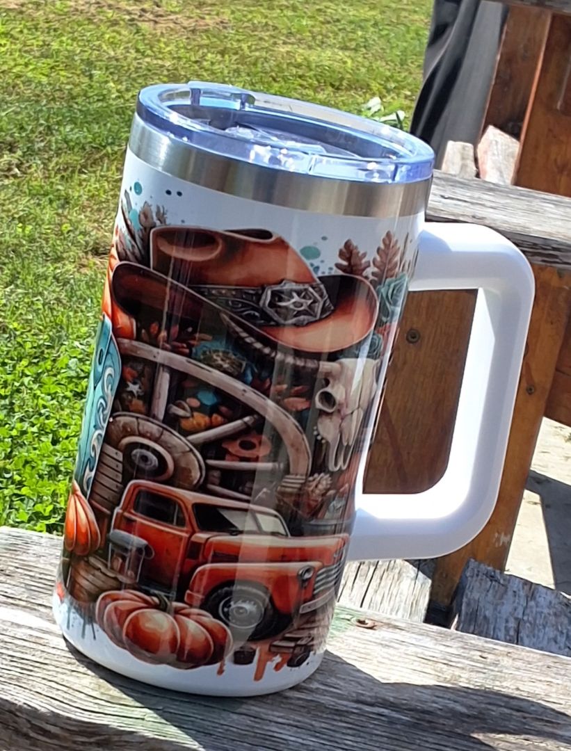 20oz tumbler w/handle Howdy fall, 20 OZ