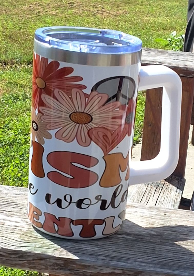 20oz tumbler w/handle Autism, 20 OZ