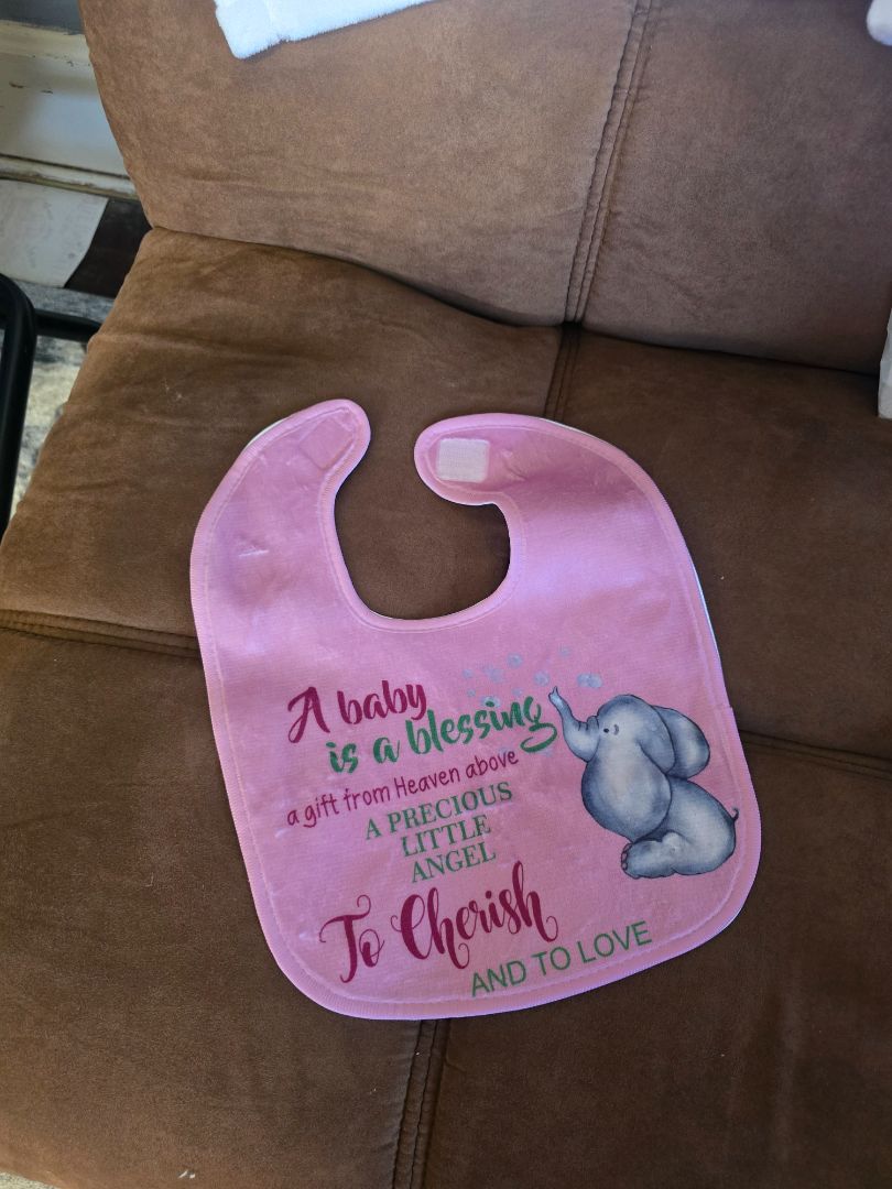 Pink Baby Pink elephant bib and birp cloth