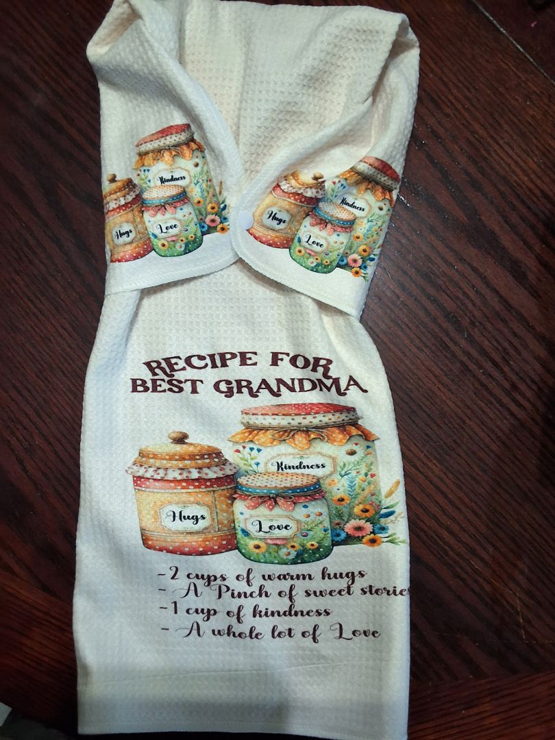 Off white Hand towel with snap Recipe for a great grandma