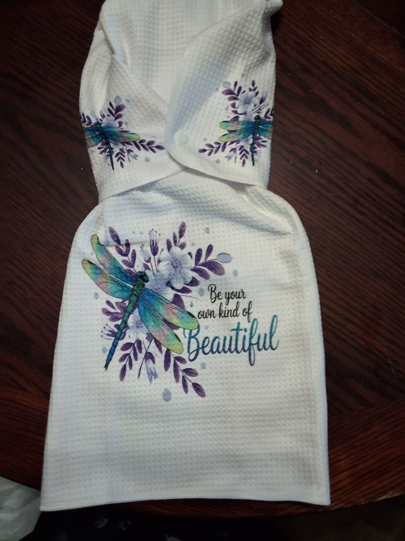 White Hand towel with snap Dragonfly