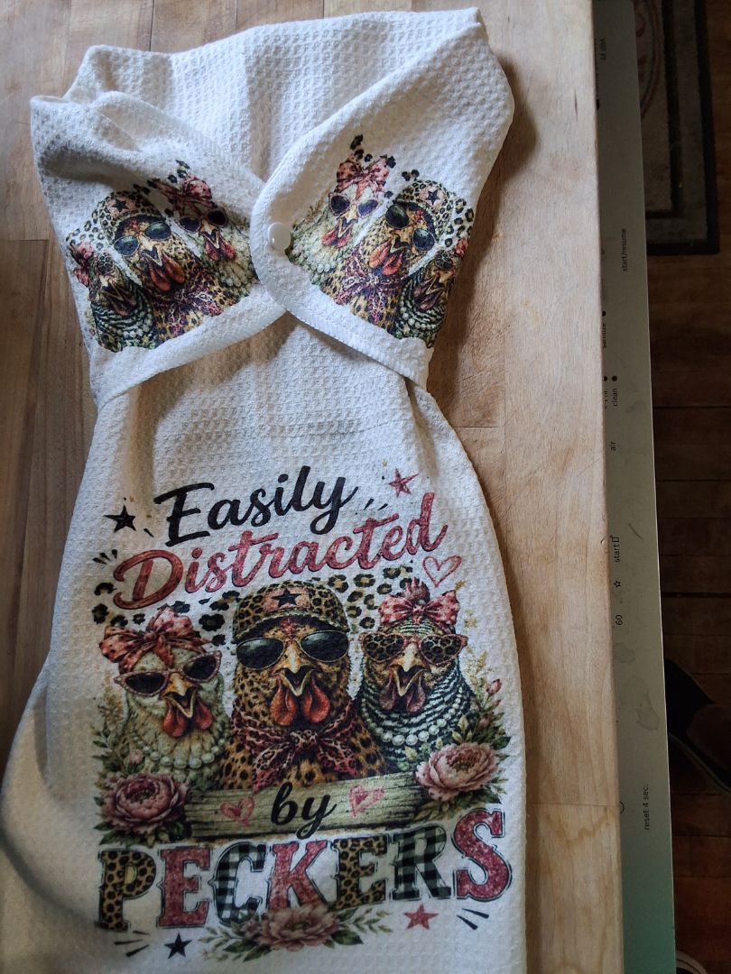 Hand towel with snap Easily distracted by peckers