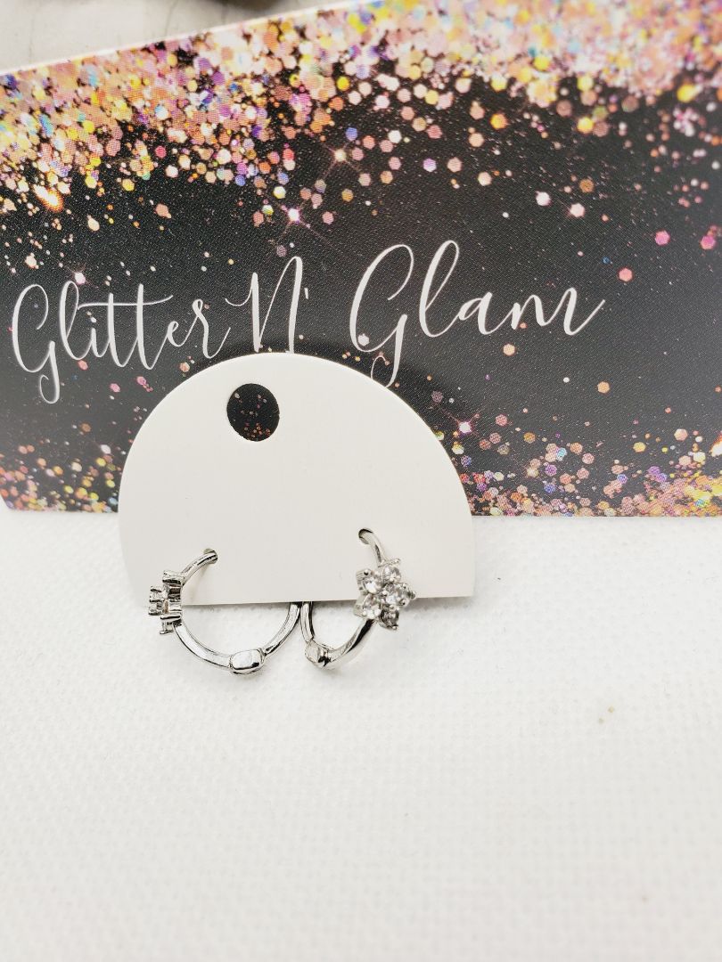 Silver Glitter n Glam 1690 Star Huggie Hoop Earrings
