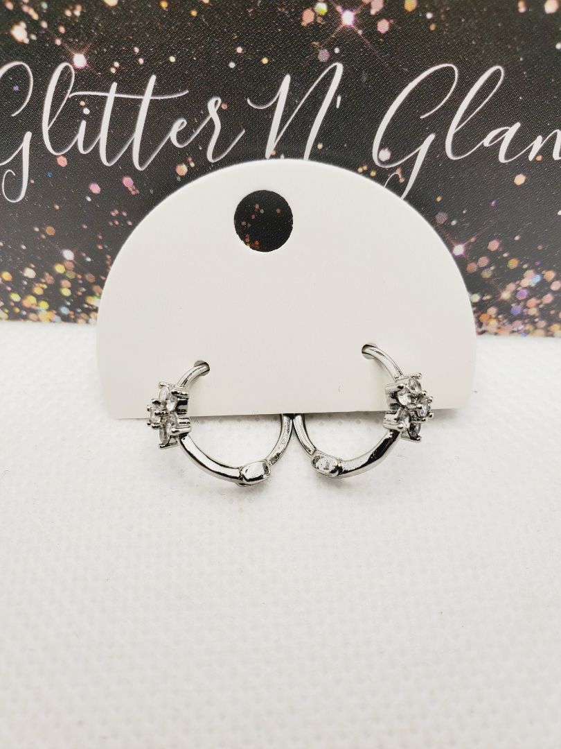 Silver Glitter n Glam 1690 Star Huggie Hoop Earrings