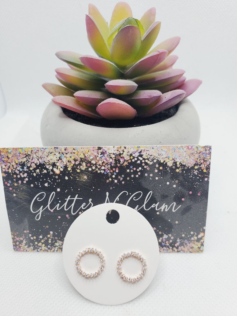 Rosegold Glitter N Glam 2332 Rosegold and Silver with CZ Stud Earrings