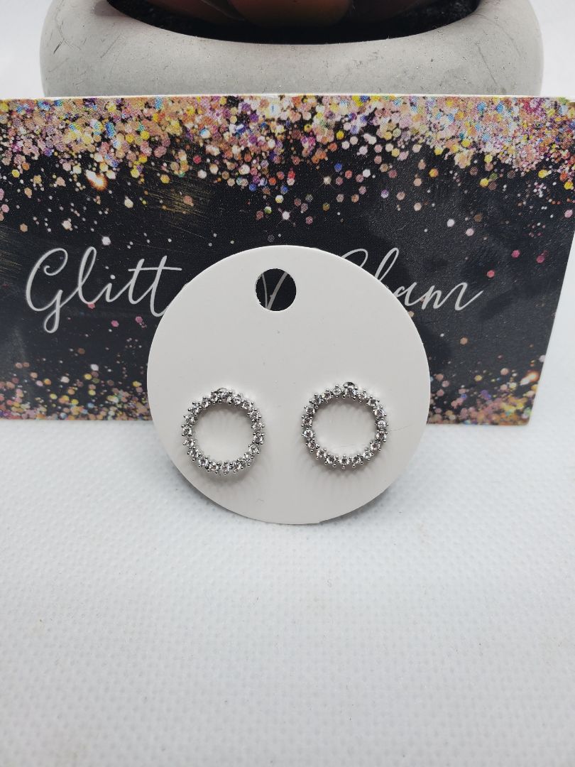 Silver Glitter n Glam 1290 Sparkly Silver Circle Stud Earrings
