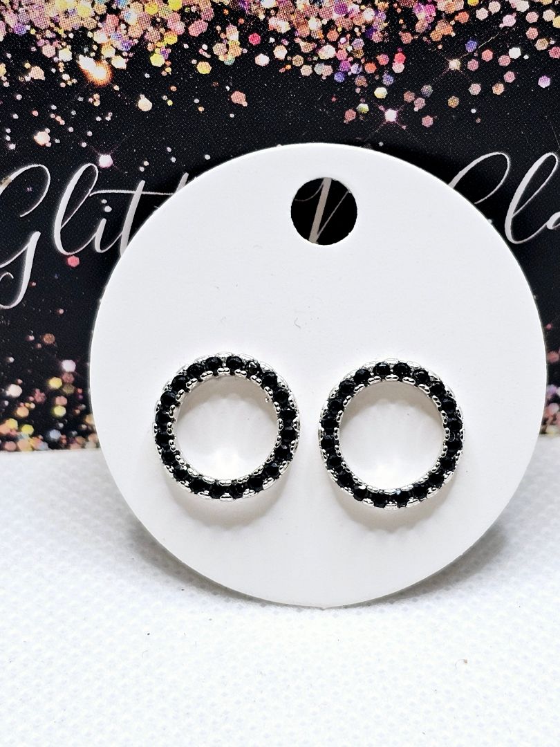 Black and silver Glitter N Glam 2524 Black Circle Stud Earrings