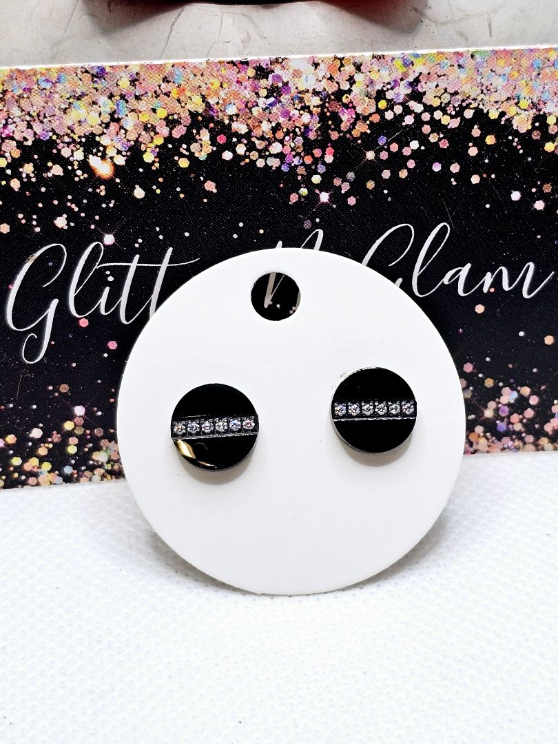 Gunmetal Glitter N Glam 2524 Black Circle Stud Earrings