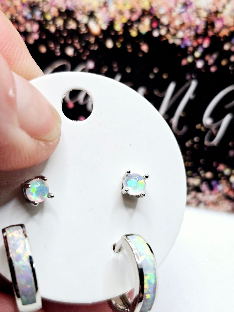 Silver and fire opal Glitter N Glam 2576 Fire Opal Bundle Studs and Hoops