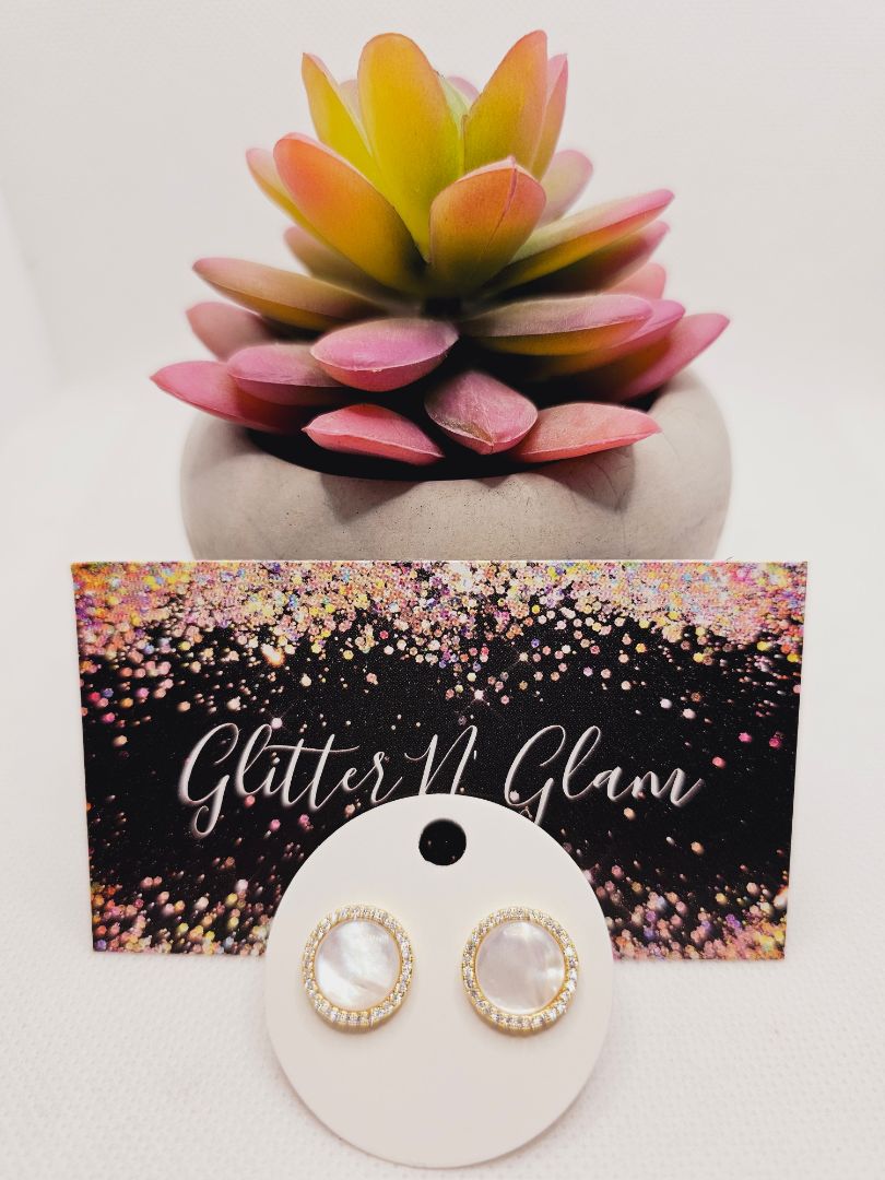 Gold and fire opal Glitter N Glam 1865 Opal/Gold with Bling Stud Earrings