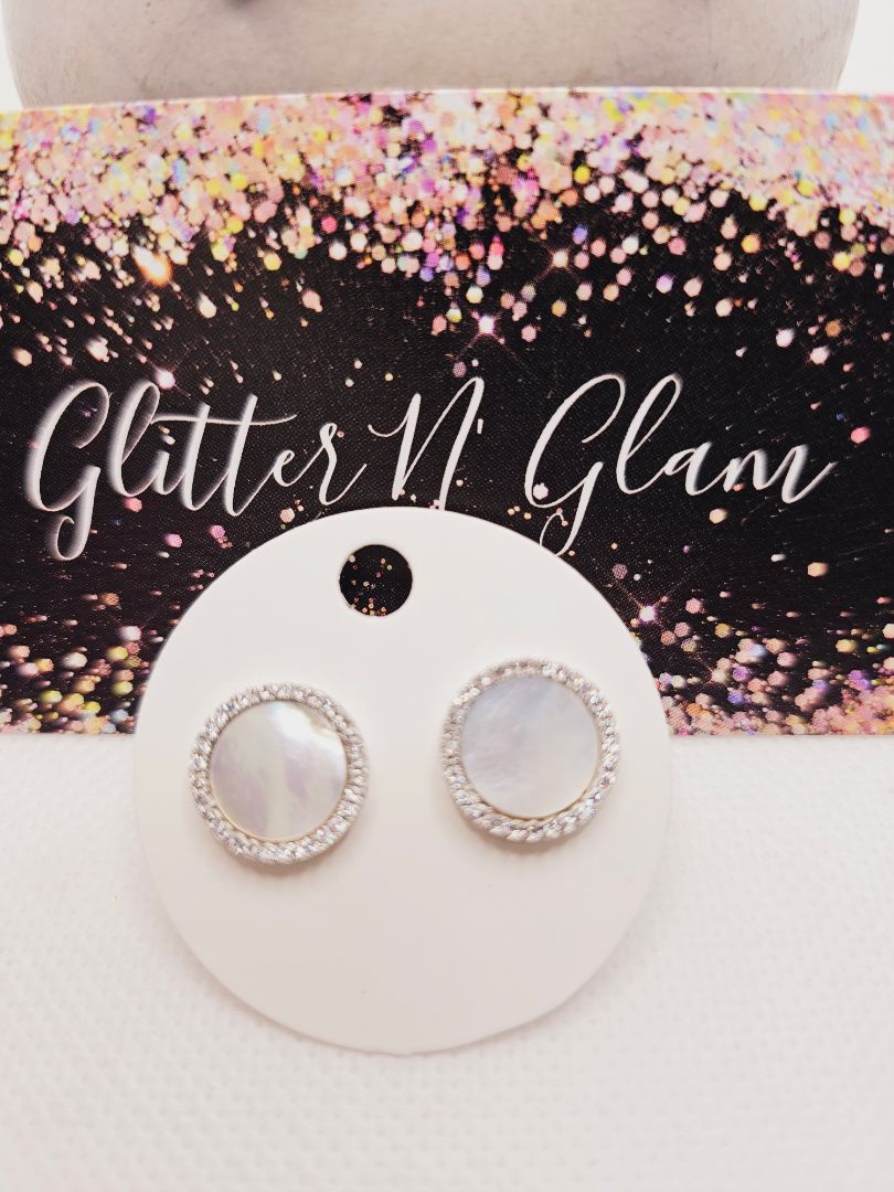Silver and fire opal Glitter N Glam 1864 Opal/Silver with Bling Stud Earrings