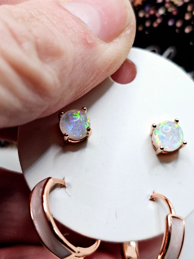 Rosegold and fire opal Glitter N Glam 2599 Rosegold Fire Opal Bundle Stud and Hoops Set