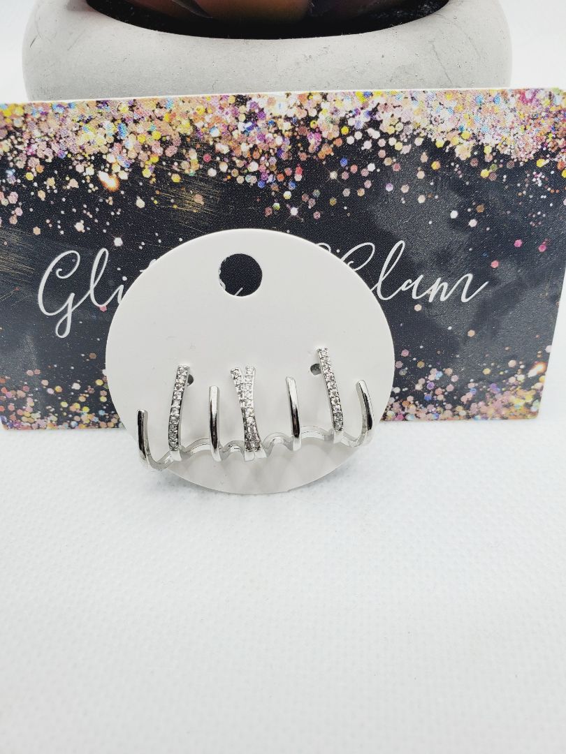 Silver Glitter N Glam 1298 Sparkly Silver Stud Hooped Earrings