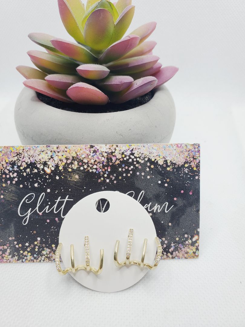 Gold Glitter N Glam 1299 Gold Sparkly Stud Hooped Earrings