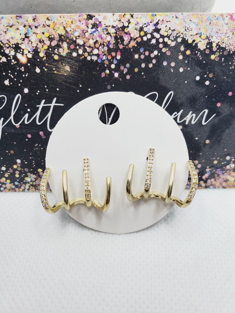Gold Glitter N Glam 1299 Gold Sparkly Stud Hooped Earrings