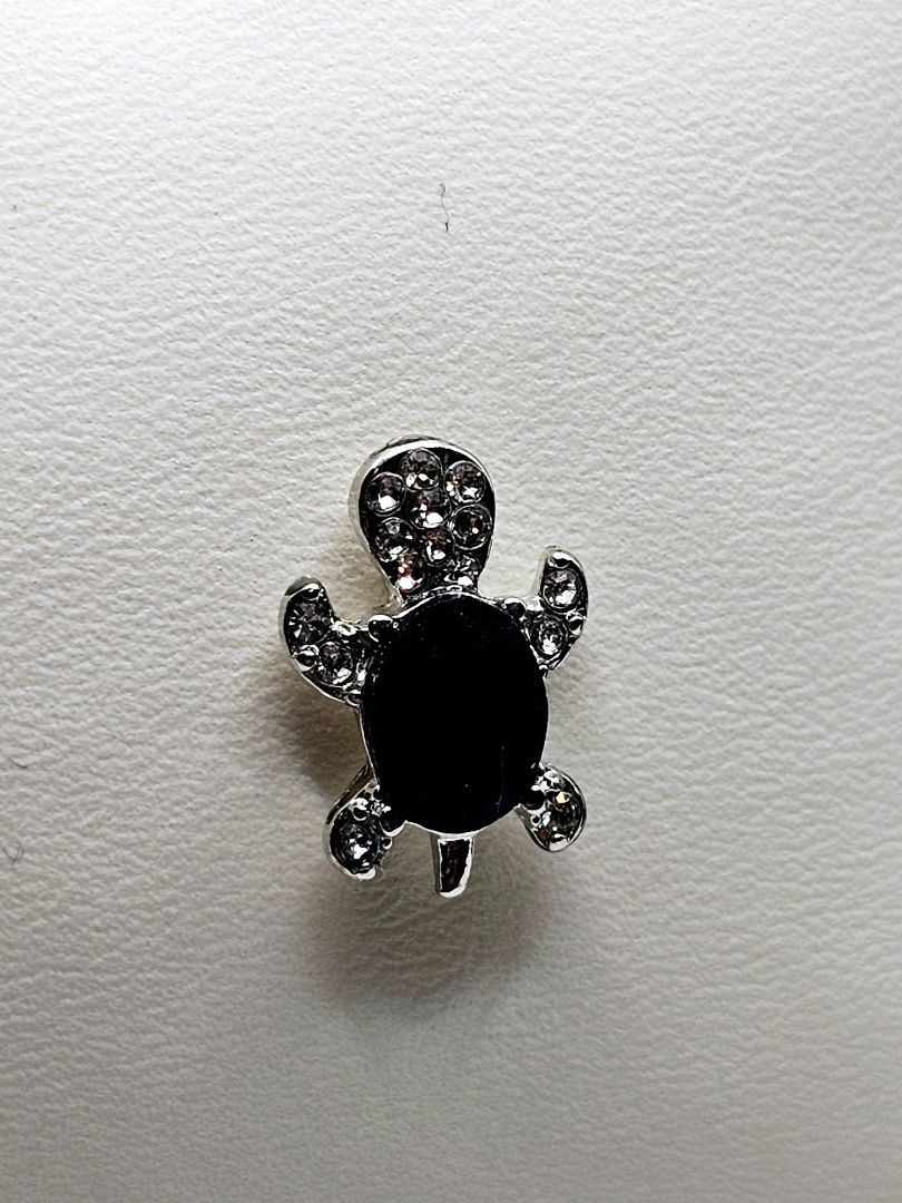 Black and silver Glitter N Glam 2516 Black Gem Sea Turtle Stud Earrings