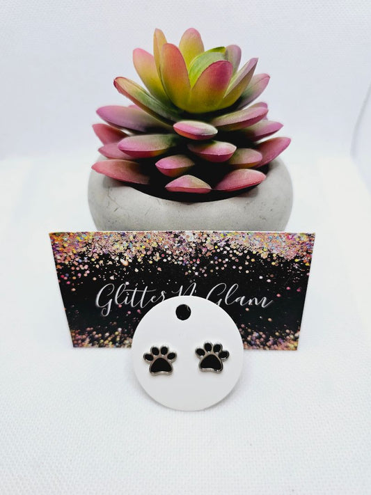 Black and silver Glitter N Glam 1979 Paw Print Earrings