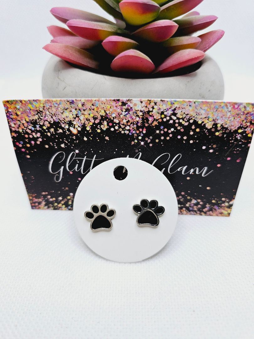 Black and silver Glitter N Glam 1979 Paw Print Earrings