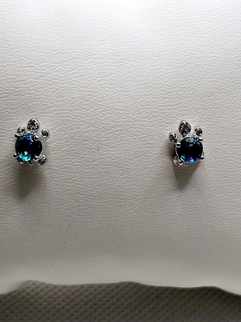 Silver and blue-ish green Glitter N Glam 2518 Blueish-Green Turtle Stud Earrings
