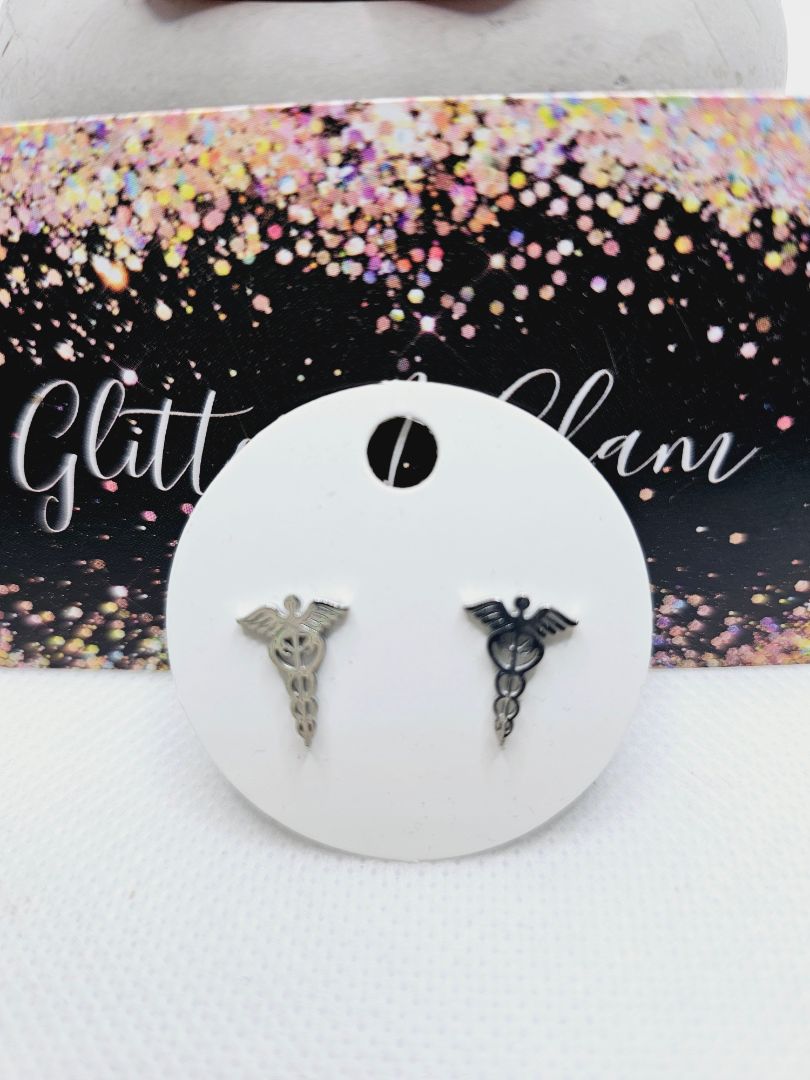 Silver Glitter N Glam 2007 Silver EMT/First Responder Stud Earrings