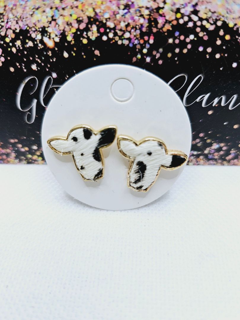 Gold Glitter N Glam 2218 Black Hair On Cow Stud Earrings