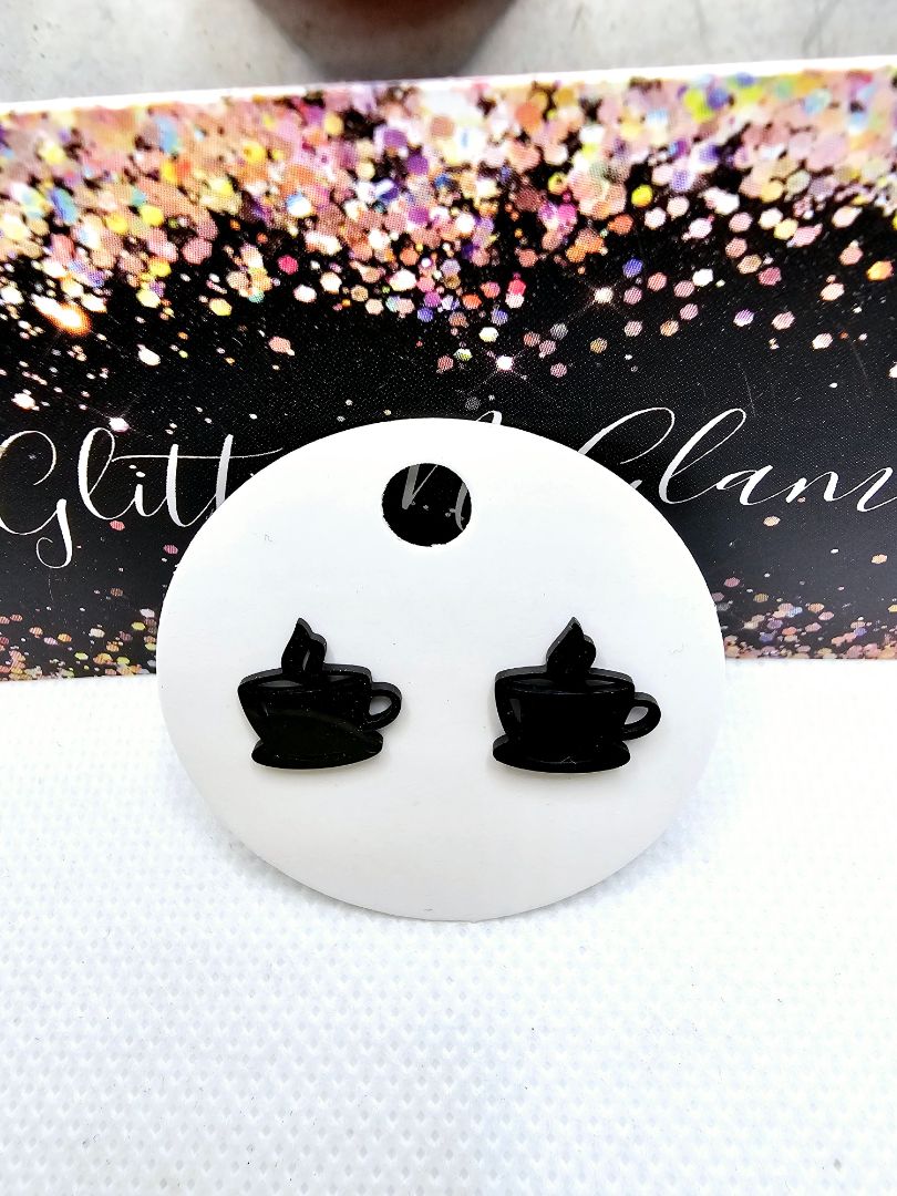Black Glitter N Glam 2419 Black Coffee Cup StudsEarrings