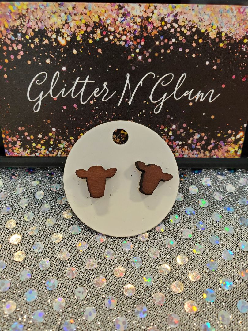 Brown Glitter N Glam 1400 Brown Cow Stud Earrings