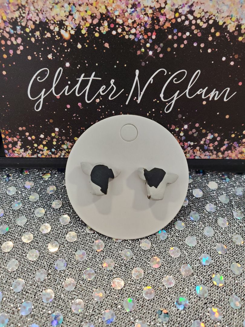 Black and White Glitter N Glam 1401 Black and White Cow Stud Earrings