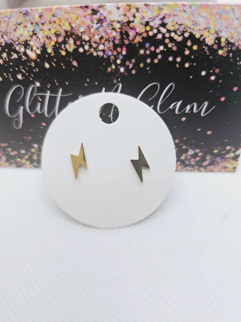 Gold Glitter N Glam 1776 Gold Lighting Bolt Stud Earrings