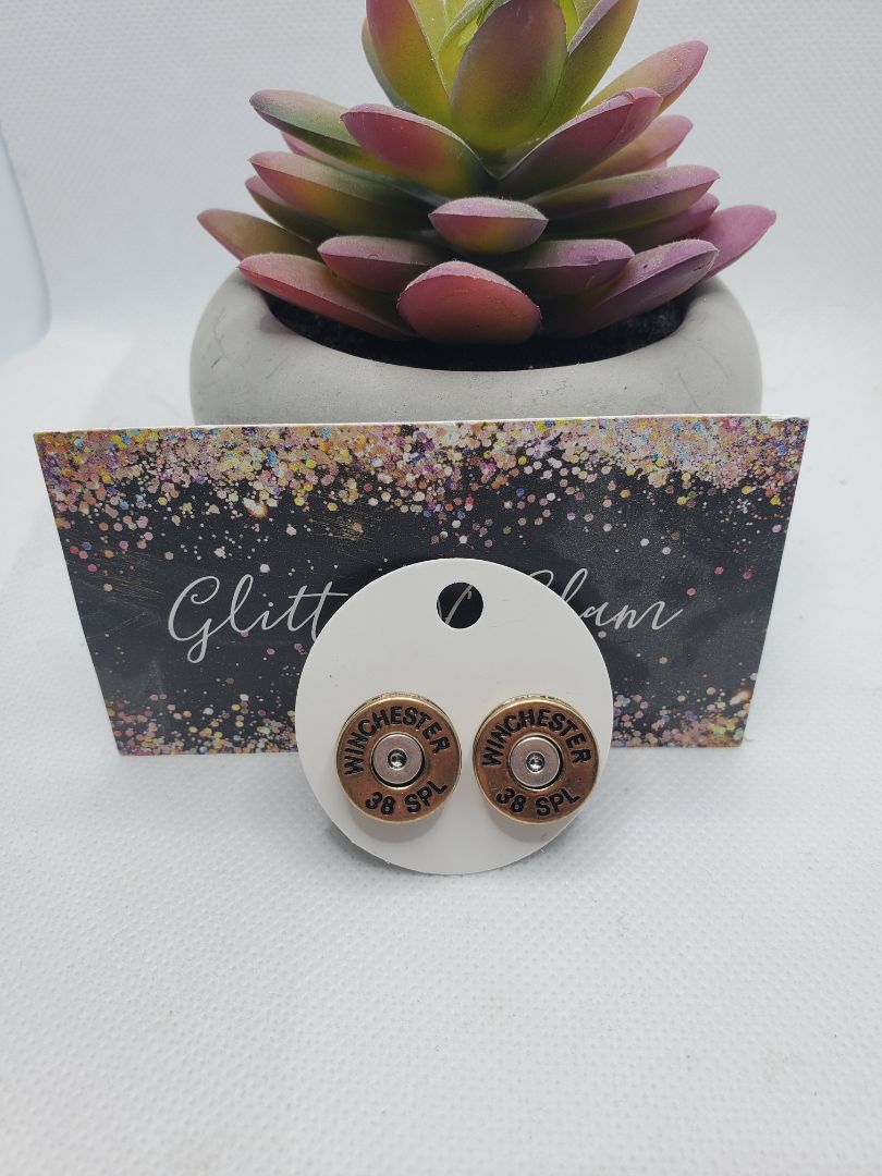 Gold and Silver Glitter N Glam 1281 Gold and Silver Bullet Stud Earrings