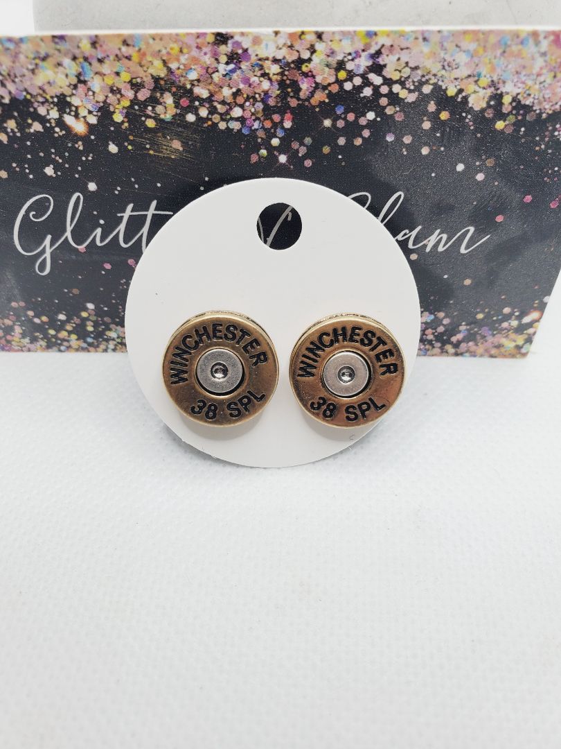 Gold and Silver Glitter N Glam 1281 Gold and Silver Bullet Stud Earrings