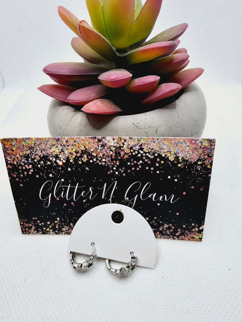 Black and Silver Glitter N Glam 2398 Silver Star Huggie Hoops
