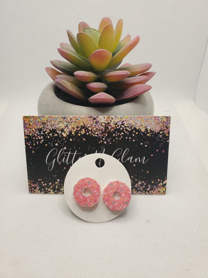 Multicolored Glitter N Glam 1674 Acrylic Pink Donut Stud Earrings