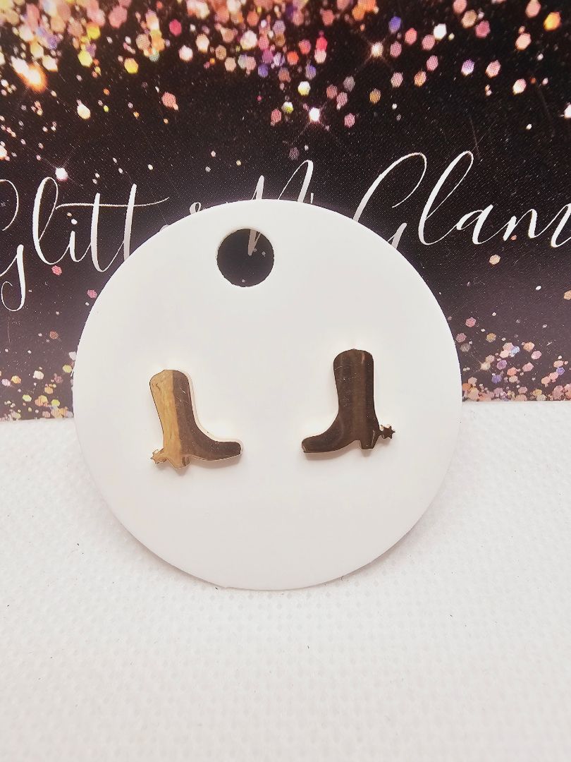 Rosegold Glitter N Glam 2294 Rosegold Cowboy Boots Stud Earrings