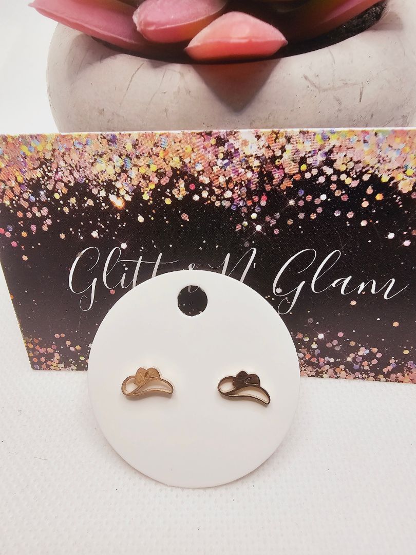 Rosegold Glitter N Glam 2299 Rosegold Cowboy Hats Stud Earrings