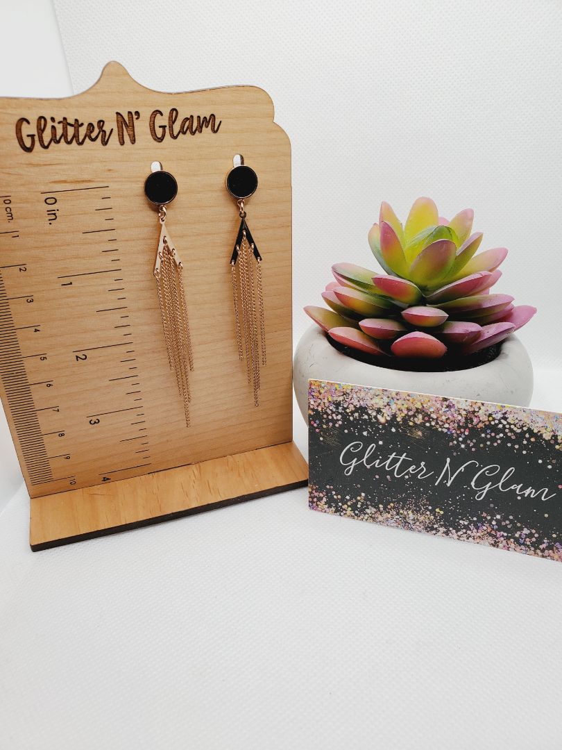 Rosegold Glitter N Glam 1191 Black and Rosegold Chain Dangle Earrings