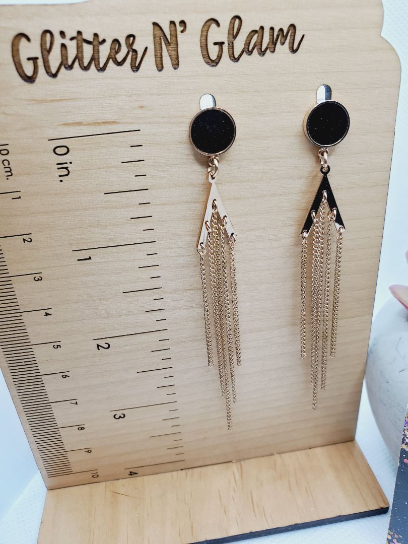 Rosegold Glitter N Glam 1191 Black and Rosegold Chain Dangle Earrings