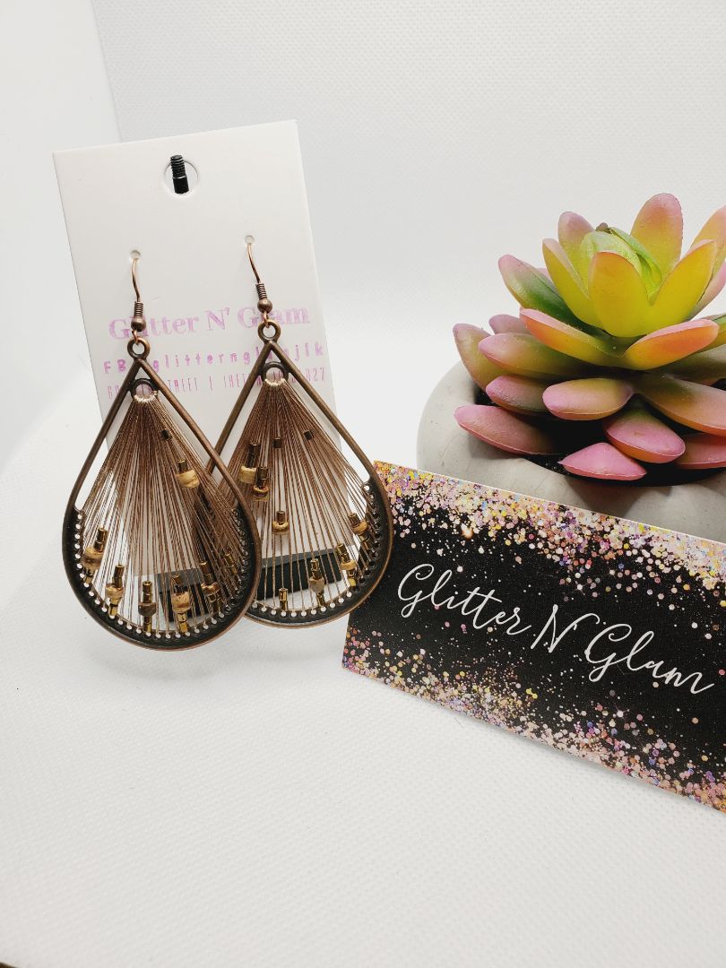 Bronz Glitter N Glam 433 Bronze String Dangle Earrings