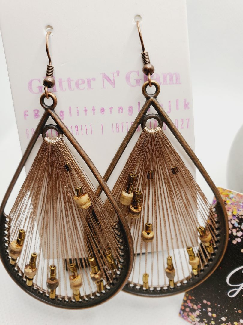 Bronz Glitter N Glam 433 Bronze String Dangle Earrings