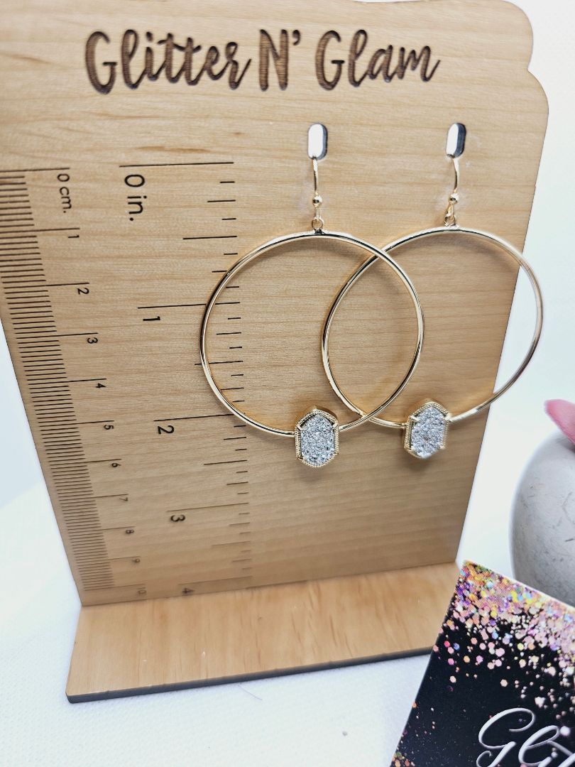 Gold Glitter N Glam 1941 KS inspired Gold Hoop with Silver Druzy