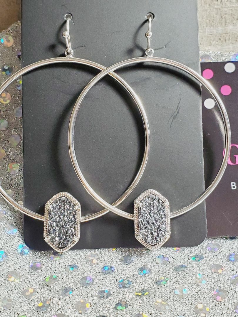 Silver with Gray Druzy Glitter N Glam Earrings