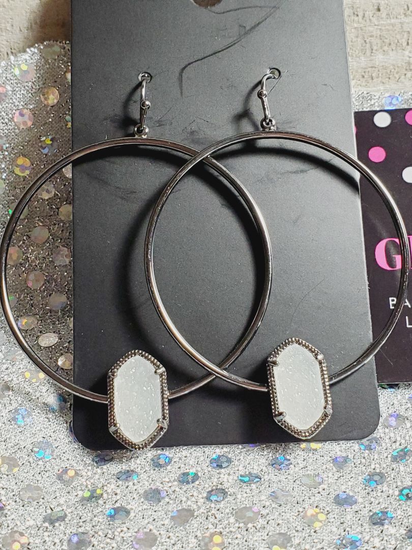 Black with white Druzy Glitter N Glam Earrings