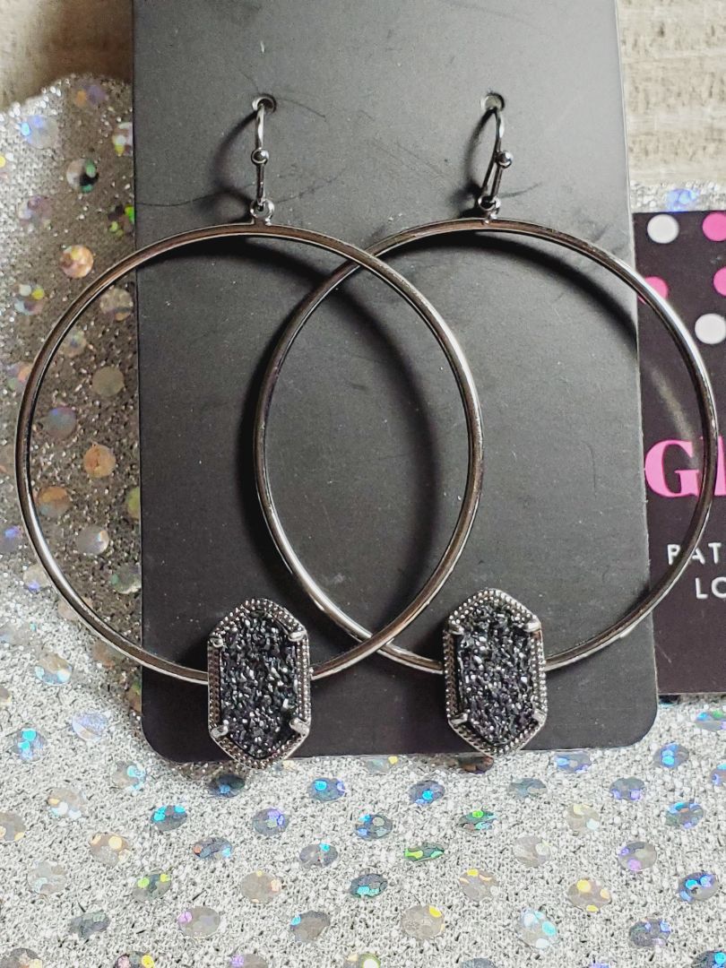 Black with Black Druzy Glitter N Glam Earrings