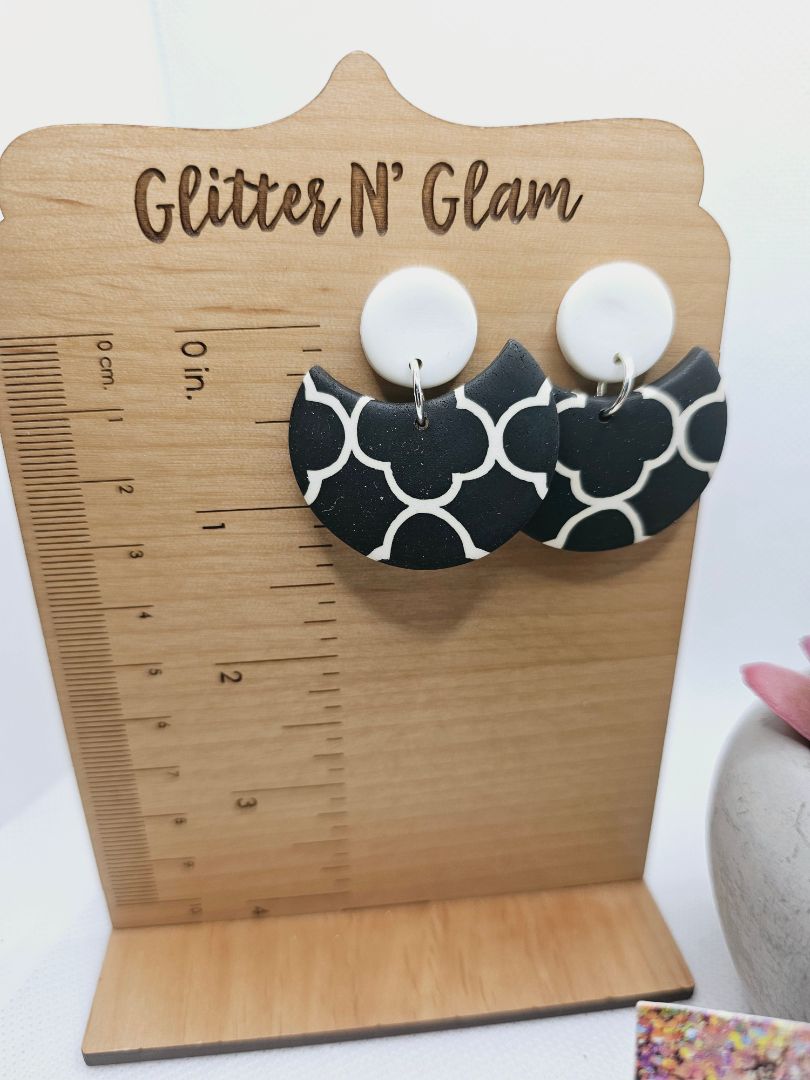 Beige and Dark Gray Glitter N Glam Earrings