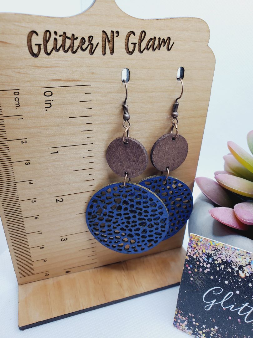 Brown and Navy Blue Glitter N Glam Earrings