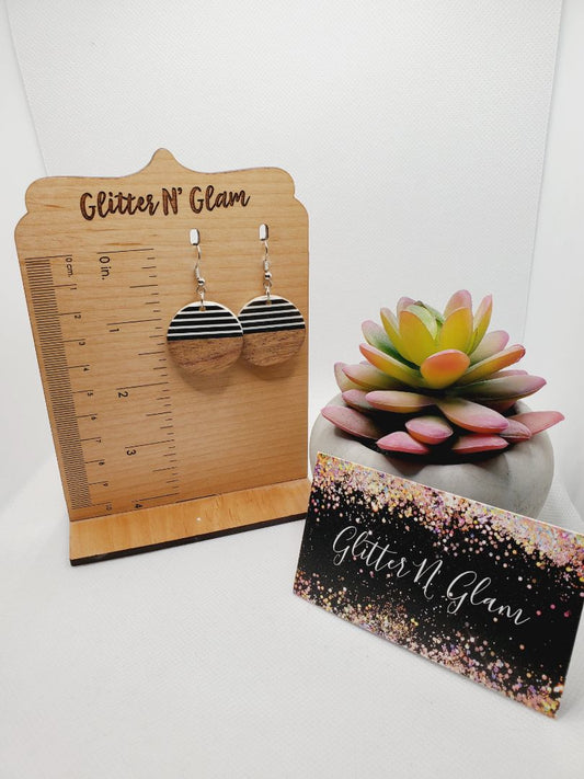 Black and White Striped Glitter N Glam Earrings
