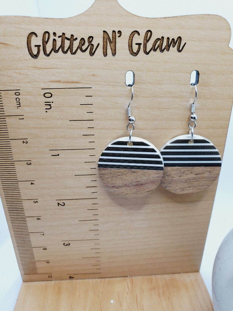 Black and White Striped Glitter N Glam Earrings