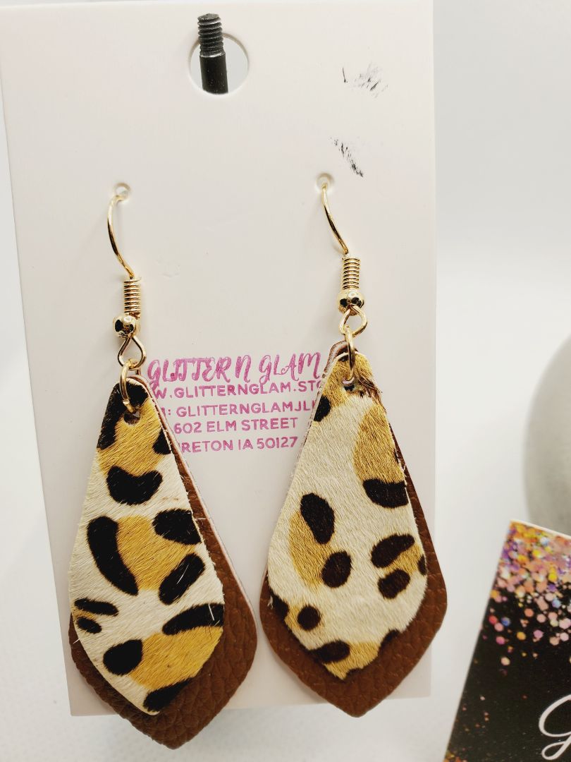 Brown and Animal Print Glitter N Glam Earrings
