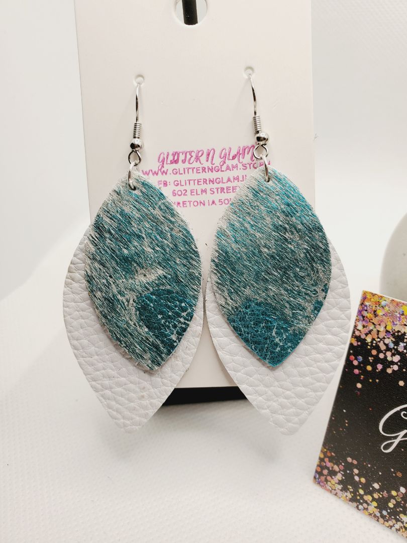 Teal and White Glitter N Glam Earrings