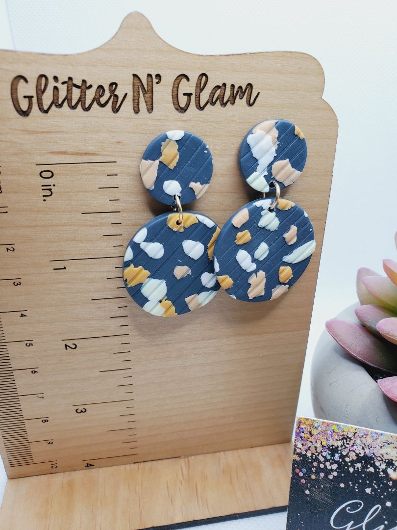 Navy, White and Orange Glitter N Glam Earrings